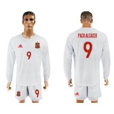 Spain #9 Paco Alcacer White Away Long Sleeves Soccer Country Jersey