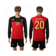 Belgium #20 Benteke Red Home Long Sleeves Soccer Country Jersey