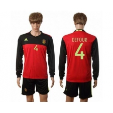 Belgium #4 Defour Red Home Long Sleeves Soccer Country Jersey
