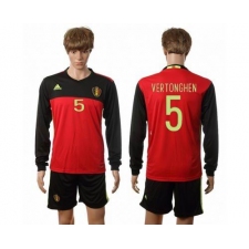 Belgium #5 Vertonghen Red Home Long Sleeves Soccer Country Jersey