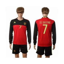 Belgium #7 De Bruyne Red Home Long Sleeves Soccer Country Jersey