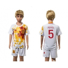 Spain #5 Puyol White Away Kid Soccer Country Jersey