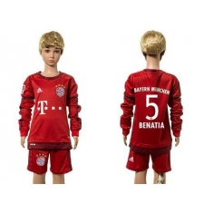 Bayern Munchen #5 Benatia Home Long Sleeves Kid Soccer Club Jersey