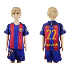 Barcelona #22 Dani Alves Home Kid Soccer Club Jersey