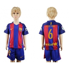 Barcelona #6 Aleix Vidal Home Kid Soccer Club Jersey