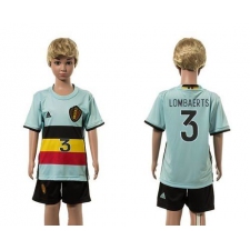 Belgium #3 Lombaerts Away Kid Soccer Country Jersey