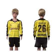 Dortmund #26 Piszczek Home Long Sleeves Kid Soccer Club Jersey