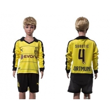 Dortmund #4 Subotic Home Long Sleeves Kid Soccer Club Jersey