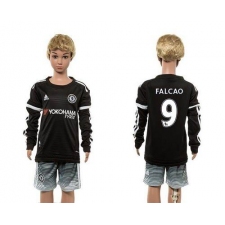 Chelsea #9 Falcao SEC Away Long Sleeves Kid Soccer Club Jersey