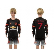 Manchester United #7 Memphis SEC Away Long Sleeves Euro Premium Kid Soccer Club Jersey