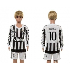 Juventus #10 Pogba Home Long Sleeves Kid Soccer Club Jersey
