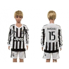 Juventus #15 Barzagli Home Long Sleeves Kid Soccer Club Jersey