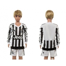 Juventus Blank Home Long Sleeves Kid Soccer Club Jersey