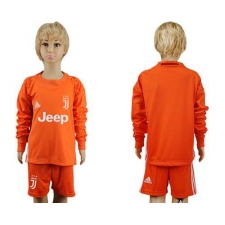 Juventus Blank Orange Goalkeeper Long Sleeves Kid Soccer Club Jersey