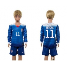 USA #11 Bedoya Away Long Sleeves Kid Soccer Country Jersey