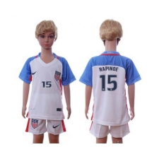 USA #15 Rapinoe Home Kid Soccer Country Jersey