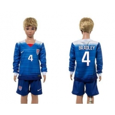 USA #4 Bradley Away Long Sleeves Kid Soccer Country Jersey