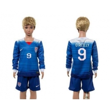 USA #9 O'Reilly Away Long Sleeves Kid Soccer Country Jersey