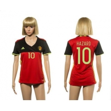 Women's Belgium #10 Hazard Red Home Soccer Country Jersey