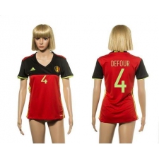 Women's Belgium #4 Defour Red Home Soccer Country Jersey