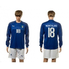 Italy #18 Montolivo Blue Home Long Sleeves Soccer Country Jersey