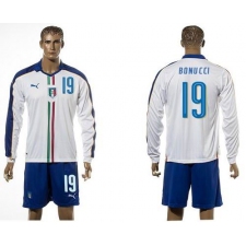 Italy #19 Bonucci White Away Long Sleeves Soccer Country Jersey