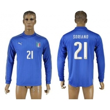 Italy #21 Soriano Blue Home Long Sleeves Soccer Country Jersey