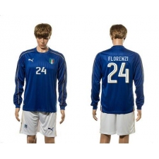 Italy #24 Florenzi Blue Home Long Sleeves Soccer Country Jersey