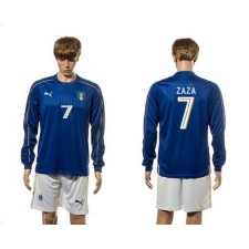 Italy #7 Zaza Blue Home Long Sleeves Soccer Country Jersey