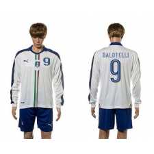 Italy #9 Balotelli White Away Long Sleeves Soccer Country Jersey