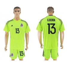 Mexico #13 G.Ochoa Shiny Green Goalkeeper Soccer Country Jersey