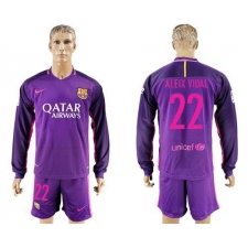 Barcelona #22 Aleix Vidal Away Long Sleeves Soccer Club Jersey