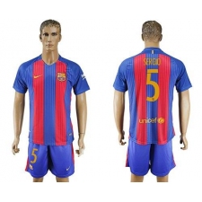 Barcelona #5 Sergio Home With Blue Shorts Soccer Club Jersey