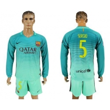 Barcelona #5 Sergio Sec Away Long Sleeves Soccer Club Jersey