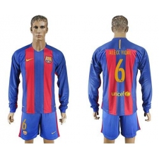 Barcelona #6 Aleix Vidal Home Long Sleeves Soccer Club Jersey