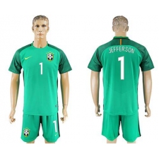 Brazil #1 Jefferson Green Goalkeeper Soccer Country Jersey