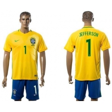 Brazil #1 Jefferson Home Soccer Country Jersey
