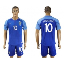 Brazil #10 Ronaldinho Blue Soccer Country Jersey