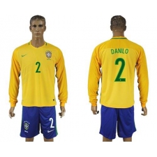 Brazil #2 Danilo Home Long Sleeves Soccer Country Jersey