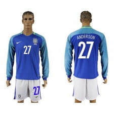 Brazil #27 Anderson Away Long Sleeves Soccer Country Jersey
