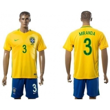 Brazil #3 Miranda Home Soccer Country Jersey