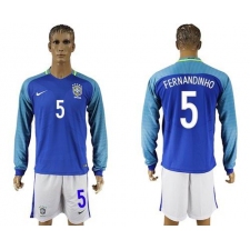 Brazil #5 Fernandinho Away Long Sleeves Soccer Country Jersey