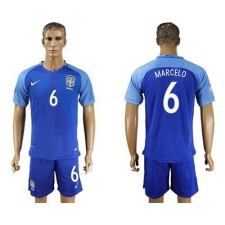 Brazil #6 Marcelo Blue Soccer Country Jersey