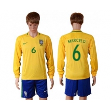 Brazil #6 Marcelo Home Long Sleeves Soccer Country Jersey