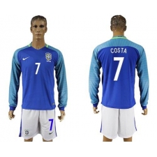 Brazil #7 Costa Away Long Sleeves Soccer Country Jersey