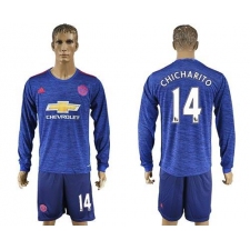 Manchester United #14 Chicharito Away Long Sleeves Soccer Club Jersey
