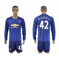 Manchester United #42 Blackett Away Long Sleeves Soccer Club Jersey