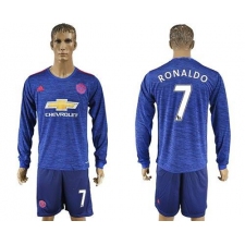 Manchester United #7 Ronaldo Away Long Sleeves Soccer Club Jersey
