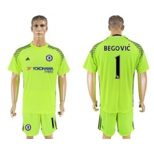 Chelsea #1 Begovic Shiny Green Goalkeeper Soccer Club Jersey