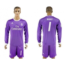 Real Madrid #1 Navas Away Long Sleeves Soccer Club Jersey